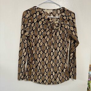 Michael Kors Brown Snake Print Long Sleeve Top